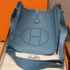 Hermes Evelyne 29 CM Bag Handmade In Taurillon Clemence Leather Silver Hardware 75 Blue Jean