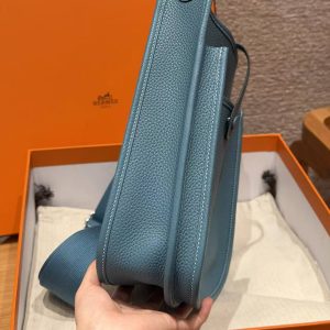 Hermes Evelyne 29 CM Bag Handmade In Taurillon Clemence Leather Silver Hardware 75 Blue Jean - Image 16