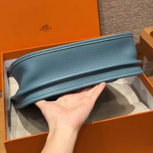 Hermes Evelyne 29 CM Bag Handmade In Taurillon Clemence Leather Silver Hardware 75 Blue Jean - Image 15