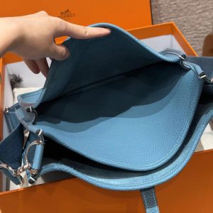 Hermes Evelyne 29 CM Bag Handmade In Taurillon Clemence Leather Silver Hardware 75 Blue Jean - Image 14