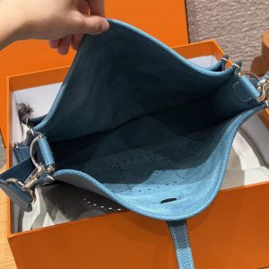 Hermes Evelyne 29 CM Bag Handmade In Taurillon Clemence Leather Silver Hardware 75 Blue Jean - Image 13