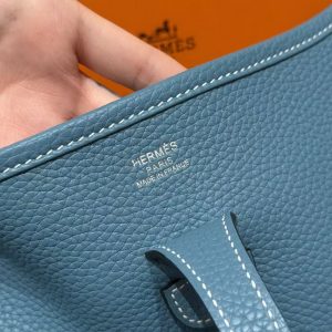 Hermes Evelyne 29 CM Bag Handmade In Taurillon Clemence Leather Silver Hardware 75 Blue Jean - Image 12