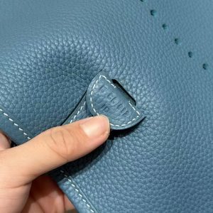 Hermes Evelyne 29 CM Bag Handmade In Taurillon Clemence Leather Silver Hardware 75 Blue Jean - Image 11