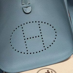 Hermes Evelyne 29 CM Bag Handmade In Taurillon Clemence Leather Silver Hardware 75 Blue Jean - Image 10
