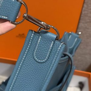 Hermes Evelyne 29 CM Bag Handmade In Taurillon Clemence Leather Silver Hardware 75 Blue Jean - Image 9