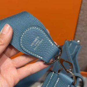 Hermes Evelyne 29 CM Bag Handmade In Taurillon Clemence Leather Silver Hardware 75 Blue Jean - Image 8