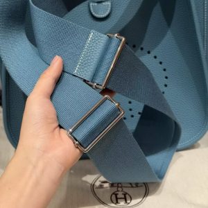 Hermes Evelyne 29 CM Bag Handmade In Taurillon Clemence Leather Silver Hardware 75 Blue Jean - Image 7
