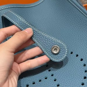Hermes Evelyne 29 CM Bag Handmade In Taurillon Clemence Leather Silver Hardware 75 Blue Jean - Image 5