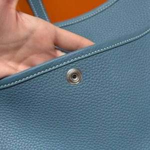 Hermes Evelyne 29 CM Bag Handmade In Taurillon Clemence Leather Silver Hardware 75 Blue Jean - Image 4