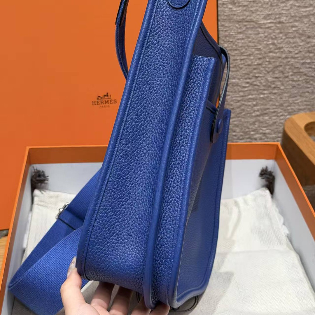 Hermes Evelyne 29 CM Bag Handmade In Taurillon Clemence Leather Silver Hardware 7T Blue Electric - Image 19