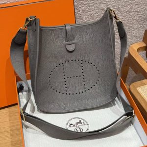 Hermes Evelyne 29 CM Bag Handmade In Taurillon Clemence Leather Gold Hardware 8F Etain