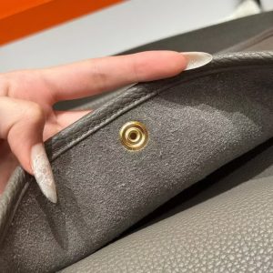 Hermes Evelyne 29 CM Bag Handmade In Taurillon Clemence Leather Gold Hardware 8F Etain - Image 10