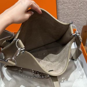 Hermes Evelyne 29 CM Bag Handmade In Taurillon Clemence Leather Silver Hardware 8Q Beige Marfa - Image 13