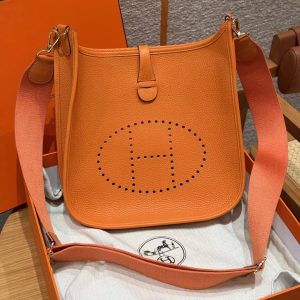 Hermes Evelyne 29 CM Bag Handmade In Taurillon Clemence Leather Gold Hardware 93 Orange