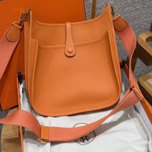 Hermes Evelyne 29 CM Bag Handmade In Taurillon Clemence Leather Gold Hardware 93 Orange - Image 2
