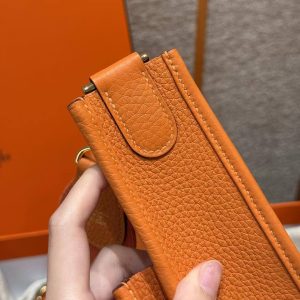 Hermes Evelyne 29 CM Bag Handmade In Taurillon Clemence Leather Gold Hardware 93 Orange - Image 13