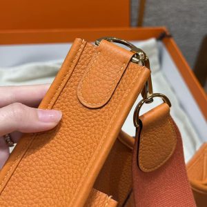 Hermes Evelyne 29 CM Bag Handmade In Taurillon Clemence Leather Gold Hardware 93 Orange - Image 5