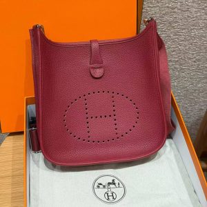 Hermes Evelyne 29 CM Bag Handmade In Taurillon Clemence Leather Silver Hardware B5 Ruby