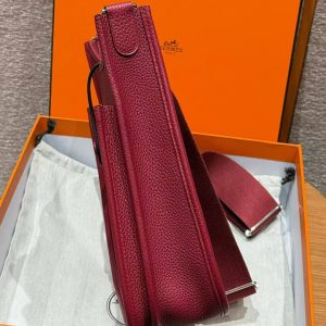 Hermes Evelyne 29 CM Bag Handmade In Taurillon Clemence Leather Silver Hardware B5 Ruby - Image 16