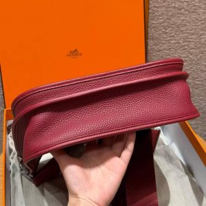 Hermes Evelyne 29 CM Bag Handmade In Taurillon Clemence Leather Silver Hardware B5 Ruby - Image 15