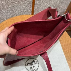 Hermes Evelyne 29 CM Bag Handmade In Taurillon Clemence Leather Silver Hardware B5 Ruby - Image 14