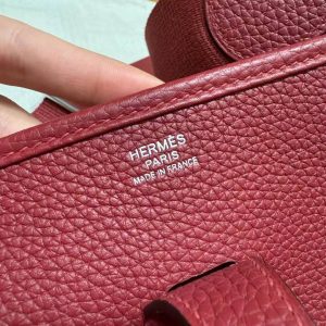 Hermes Evelyne 29 CM Bag Handmade In Taurillon Clemence Leather Silver Hardware B5 Ruby - Image 13