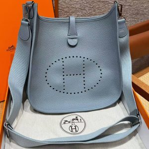 Hermes Evelyne 29 CM Bag Handmade In Taurillon Clemence Leather Silver Hardware J7 Blue Jin
