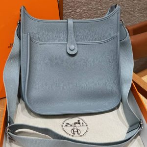 Hermes Evelyne 29 CM Bag Handmade In Taurillon Clemence Leather Silver Hardware J7 Blue Jin - Image 2