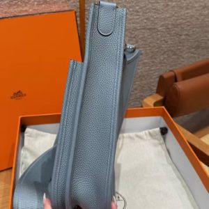 Hermes Evelyne 29 CM Bag Handmade In Taurillon Clemence Leather Silver Hardware J7 Blue Jin - Image 14