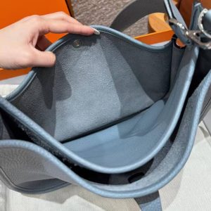 Hermes Evelyne 29 CM Bag Handmade In Taurillon Clemence Leather Silver Hardware J7 Blue Jin - Image 12