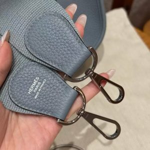 Hermes Evelyne 29 CM Bag Handmade In Taurillon Clemence Leather Silver Hardware J7 Blue Jin - Image 11