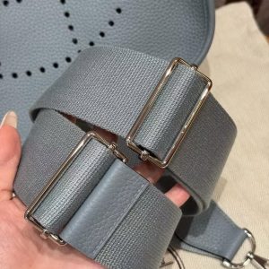 Hermes Evelyne 29 CM Bag Handmade In Taurillon Clemence Leather Silver Hardware J7 Blue Jin - Image 9