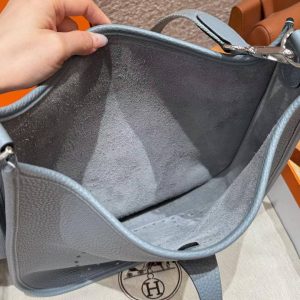 Hermes Evelyne 29 CM Bag Handmade In Taurillon Clemence Leather Silver Hardware J7 Blue Jin - Image 8