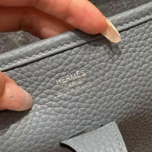 Hermes Evelyne 29 CM Bag Handmade In Taurillon Clemence Leather Silver Hardware J7 Blue Jin - Image 7