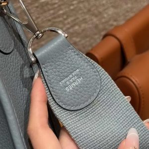 Hermes Evelyne 29 CM Bag Handmade In Taurillon Clemence Leather Silver Hardware J7 Blue Jin - Image 3