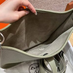 Hermes Evelyne 29 CM Bag Handmade In Taurillon Clemence Leather Silver Hardware Q1 Sauge - Image 13
