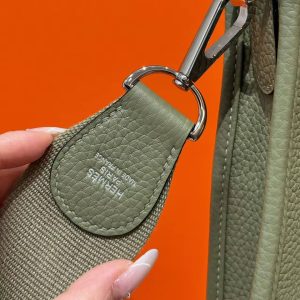 Hermes Evelyne 29 CM Bag Handmade In Taurillon Clemence Leather Silver Hardware Q1 Sauge - Image 9