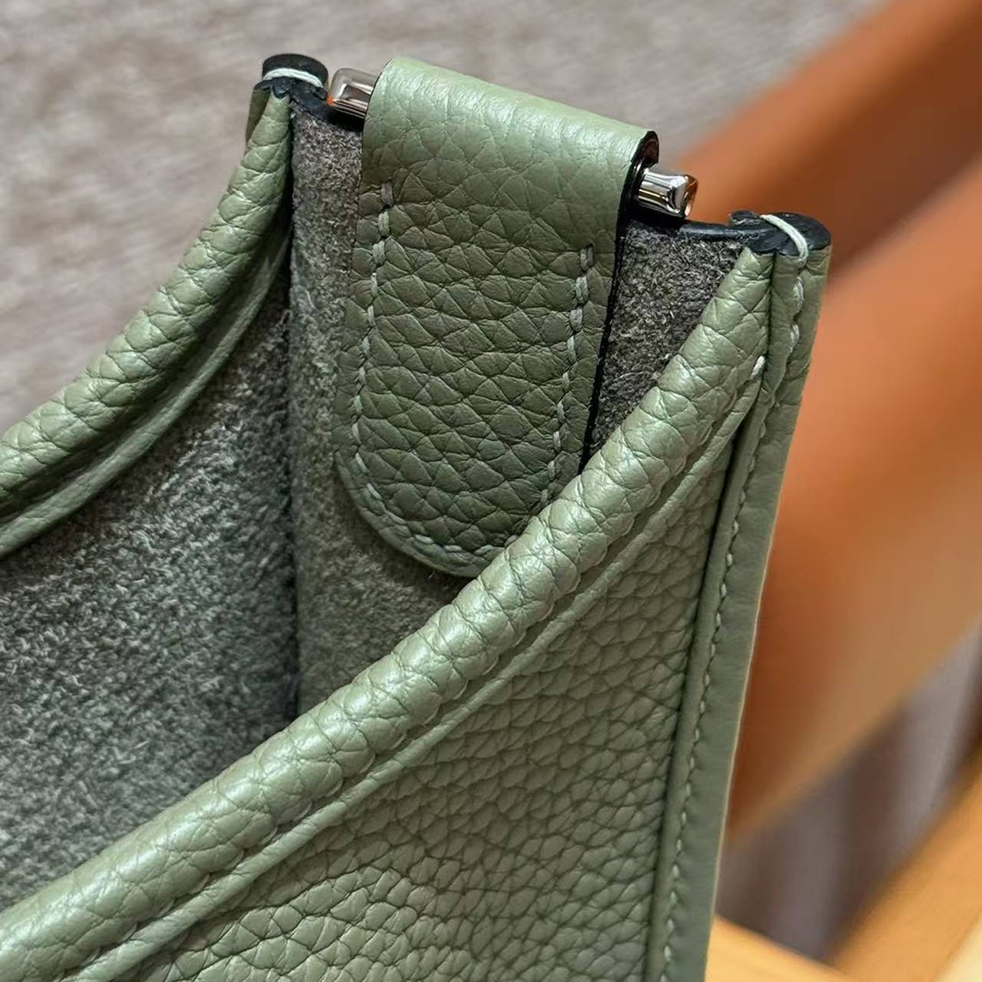 Hermes Evelyne 29 CM Bag Handmade In Taurillon Clemence Leather Silver Hardware Q1 Sauge - Image 7
