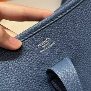 Hermes Evelyne 29 CM Bag Handmade In Taurillon Clemence Leather Silver Hardware R2 Blue Agate - Image 13
