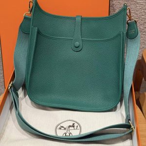 Hermes Evelyne 29 CM Bag Handmade In Taurillon Clemence Leather Gold Hardware U4 Vert Vertigo - Image 2