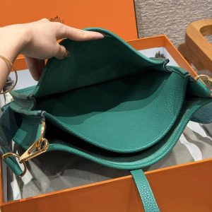 Hermes Evelyne 29 CM Bag Handmade In Taurillon Clemence Leather Gold Hardware U4 Vert Vertigo - Image 16