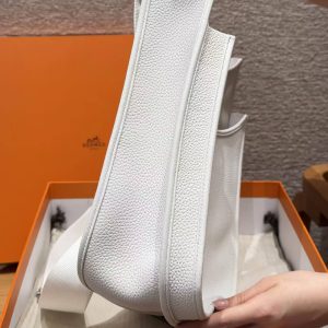 Hermes Evelyne 33 CM Bag Handmade In Taurillon Clemence Leather Silver Hardware 01 Blanc - Image 18