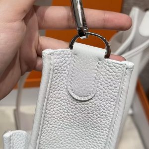 Hermes Evelyne 33 CM Bag Handmade In Taurillon Clemence Leather Silver Hardware 01 Blanc - Image 13