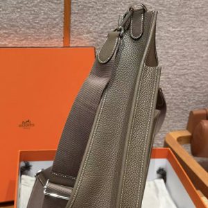 Hermes Evelyne 33 CM Bag Handmade In Taurillon Clemence Leather Silver Hardware 18 Etoupe - Image 14