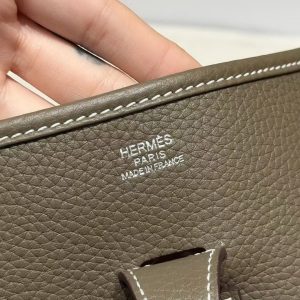 Hermes Evelyne 33 CM Bag Handmade In Taurillon Clemence Leather Silver Hardware 18 Etoupe - Image 9