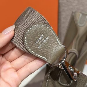 Hermes Evelyne 33 CM Bag Handmade In Taurillon Clemence Leather Silver Hardware 18 Etoupe - Image 6