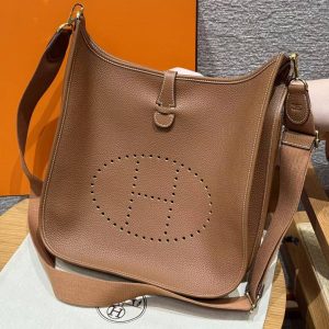 Hermes Evelyne 33 CM Bag Handmade In Taurillon Clemence Leather Gold Hardware 37 Gold
