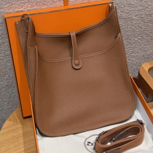 Hermes Evelyne 33 CM Bag Handmade In Taurillon Clemence Leather Sliver Hardware 37 Gold - Image 3