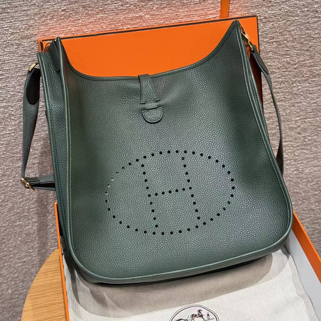 Hermes Evelyne 33 CM Bag Handmade In Taurillon Clemence Leather Gold Hardware 65 Vert Moyen