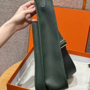 Hermes Evelyne 33 CM Bag Handmade In Taurillon Clemence Leather Gold Hardware 65 Vert Moyen - Image 14